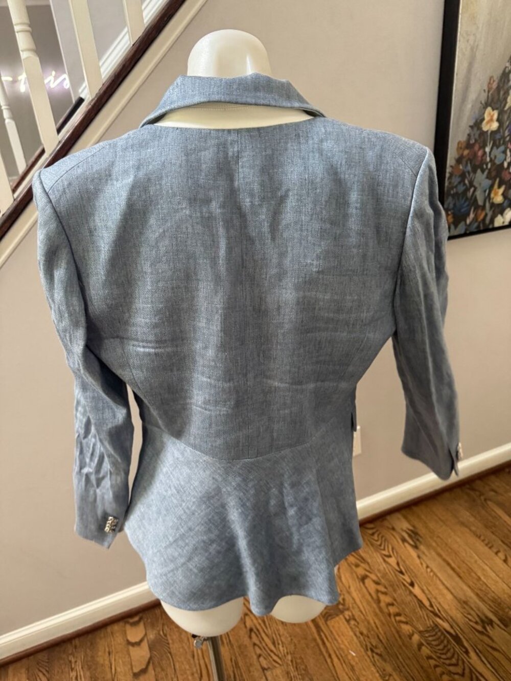 Veronica Beard Danielle One Button Dickey Denim Jacket Blazer Linen Blue 6 - Picture 4 of 4